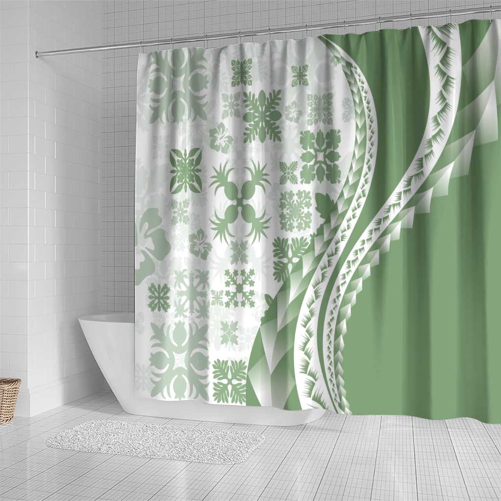 Green Hawaiian Quilt Pattern Shower Curtain Mixed Polynesian Tribal Arty LT9 - Polynesian Pride