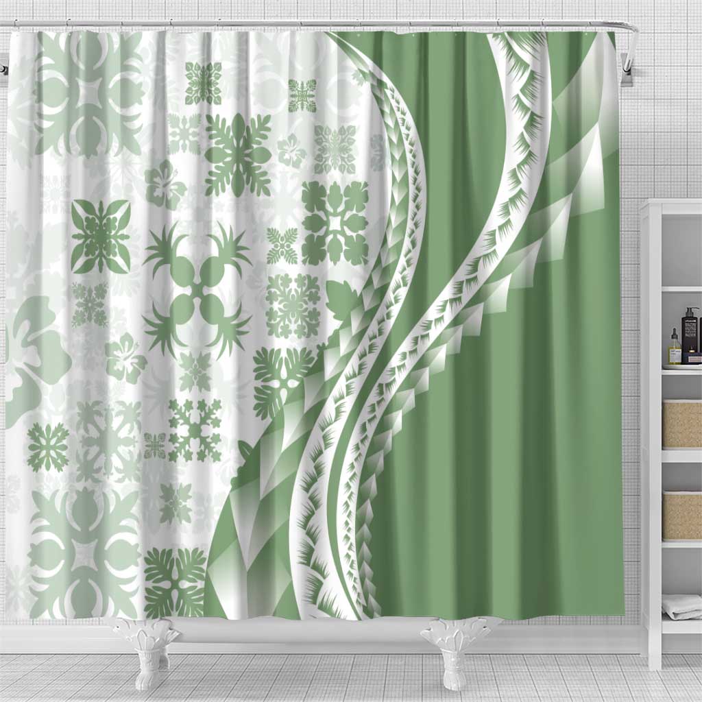 Green Hawaiian Quilt Pattern Shower Curtain Mixed Polynesian Tribal Arty LT9 - Polynesian Pride