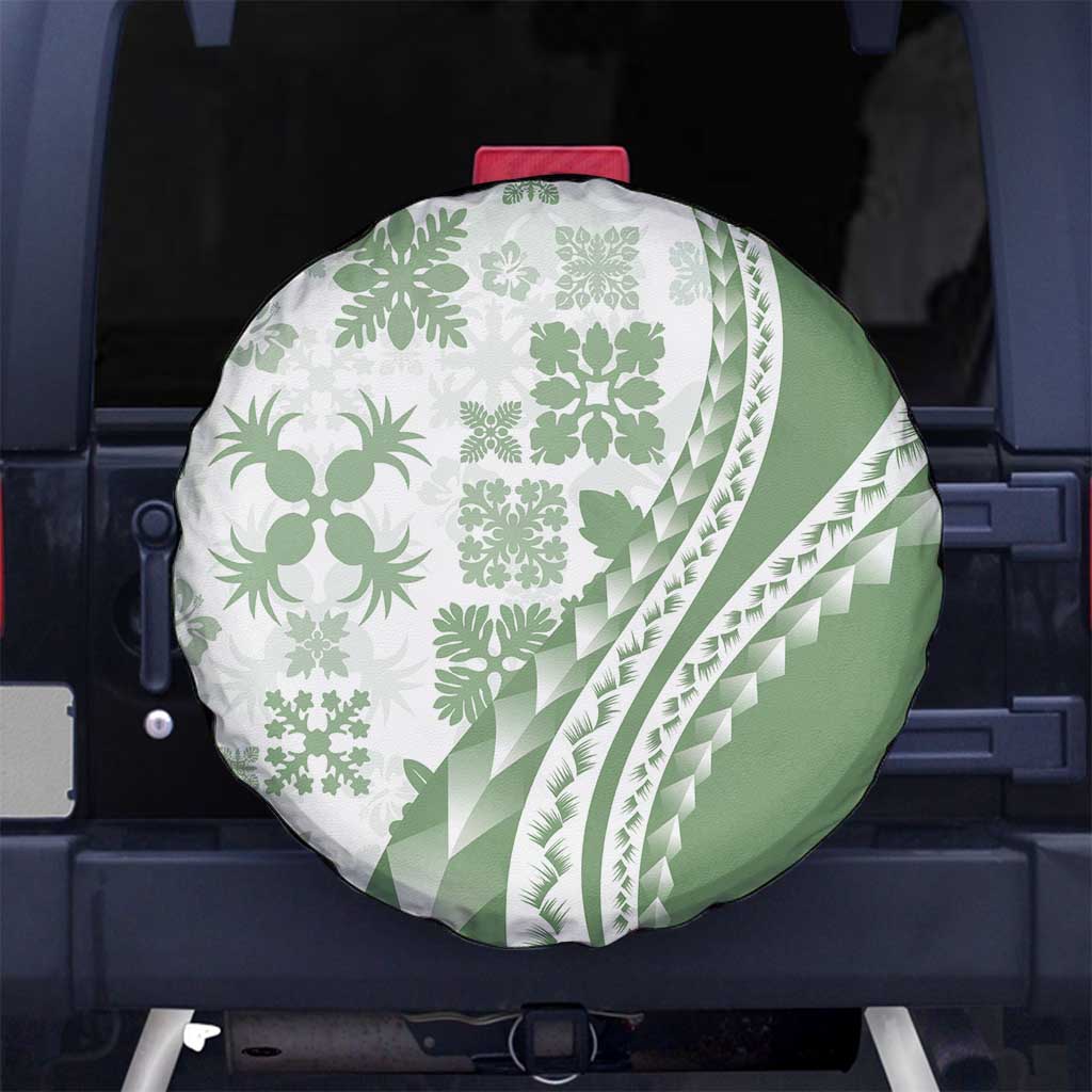 Green Hawaiian Quilt Pattern Spare Tire Cover Mixed Polynesian Tribal Arty LT9 No hole Green - Polynesian Pride