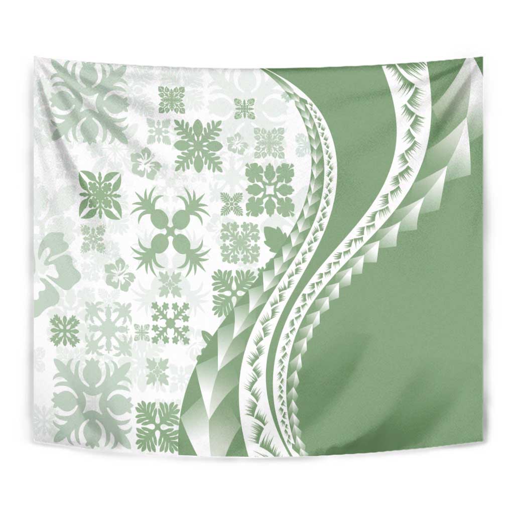 Green Hawaiian Quilt Pattern Tapestry Mixed Polynesian Tribal Arty LT9 - Polynesian Pride