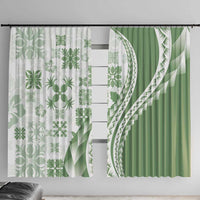 Green Hawaiian Quilt Pattern Window Curtain Mixed Polynesian Tribal Arty LT9 With Hooks Green - Polynesian Pride