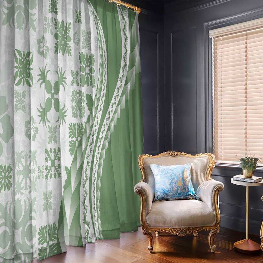 Green Hawaiian Quilt Pattern Window Curtain Mixed Polynesian Tribal Arty LT9 - Polynesian Pride