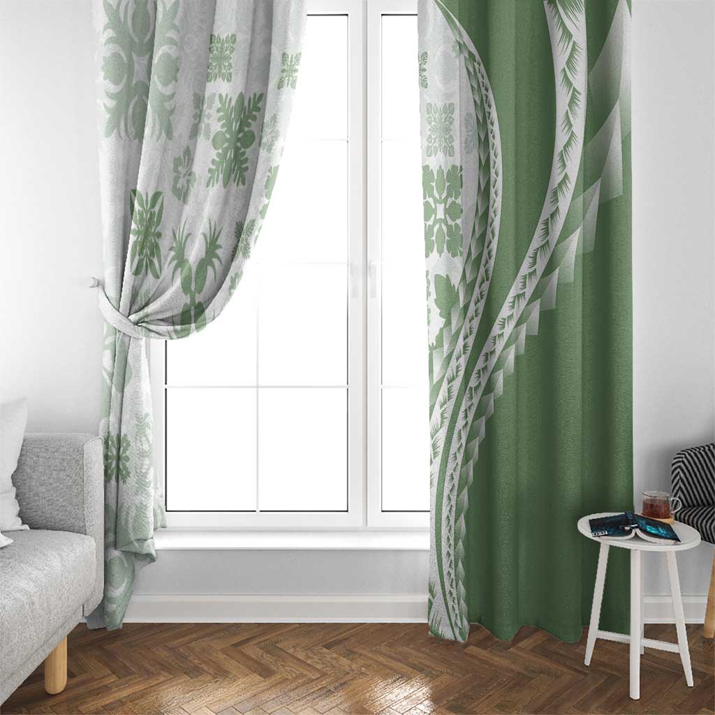 Green Hawaiian Quilt Pattern Window Curtain Mixed Polynesian Tribal Arty LT9 - Polynesian Pride
