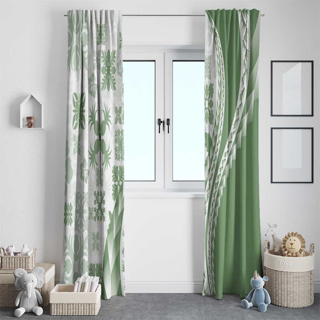 Green Hawaiian Quilt Pattern Window Curtain Mixed Polynesian Tribal Arty LT9 - Polynesian Pride