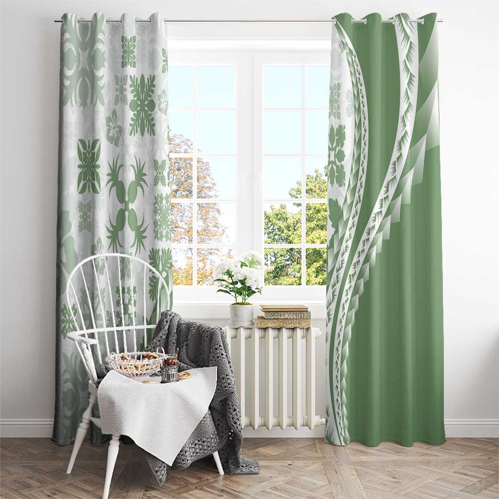 Green Hawaiian Quilt Pattern Window Curtain Mixed Polynesian Tribal Arty LT9 - Polynesian Pride