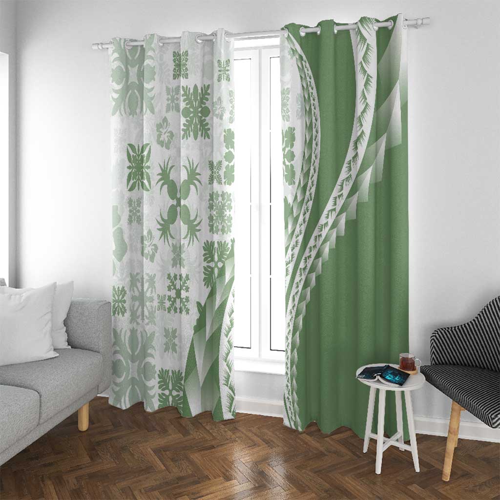 Green Hawaiian Quilt Pattern Window Curtain Mixed Polynesian Tribal Arty LT9 With Grommets Green - Polynesian Pride