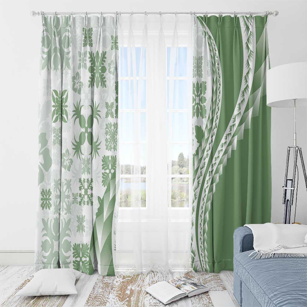 Green Hawaiian Quilt Pattern Window Curtain Mixed Polynesian Tribal Arty LT9 - Polynesian Pride
