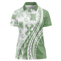 Green Hawaiian Quilt Pattern Women Polo Shirt Mixed Polynesian Tribal Arty LT9 Female Green - Polynesian Pride
