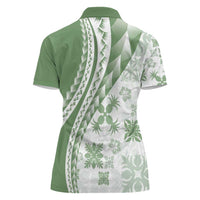 Green Hawaiian Quilt Pattern Women Polo Shirt Mixed Polynesian Tribal Arty LT9 - Polynesian Pride