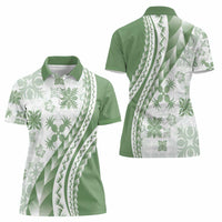 Green Hawaiian Quilt Pattern Women Polo Shirt Mixed Polynesian Tribal Arty LT9 - Polynesian Pride
