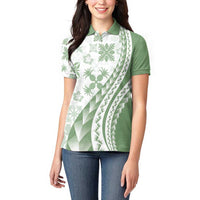 Green Hawaiian Quilt Pattern Women Polo Shirt Mixed Polynesian Tribal Arty LT9 - Polynesian Pride