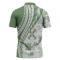 Green Hawaiian Quilt Pattern Zipper Polo Shirt Mixed Polynesian Tribal Arty LT9 - Polynesian Pride