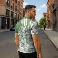 Green Hawaiian Quilt Pattern Zipper Polo Shirt Mixed Polynesian Tribal Arty LT9 - Polynesian Pride