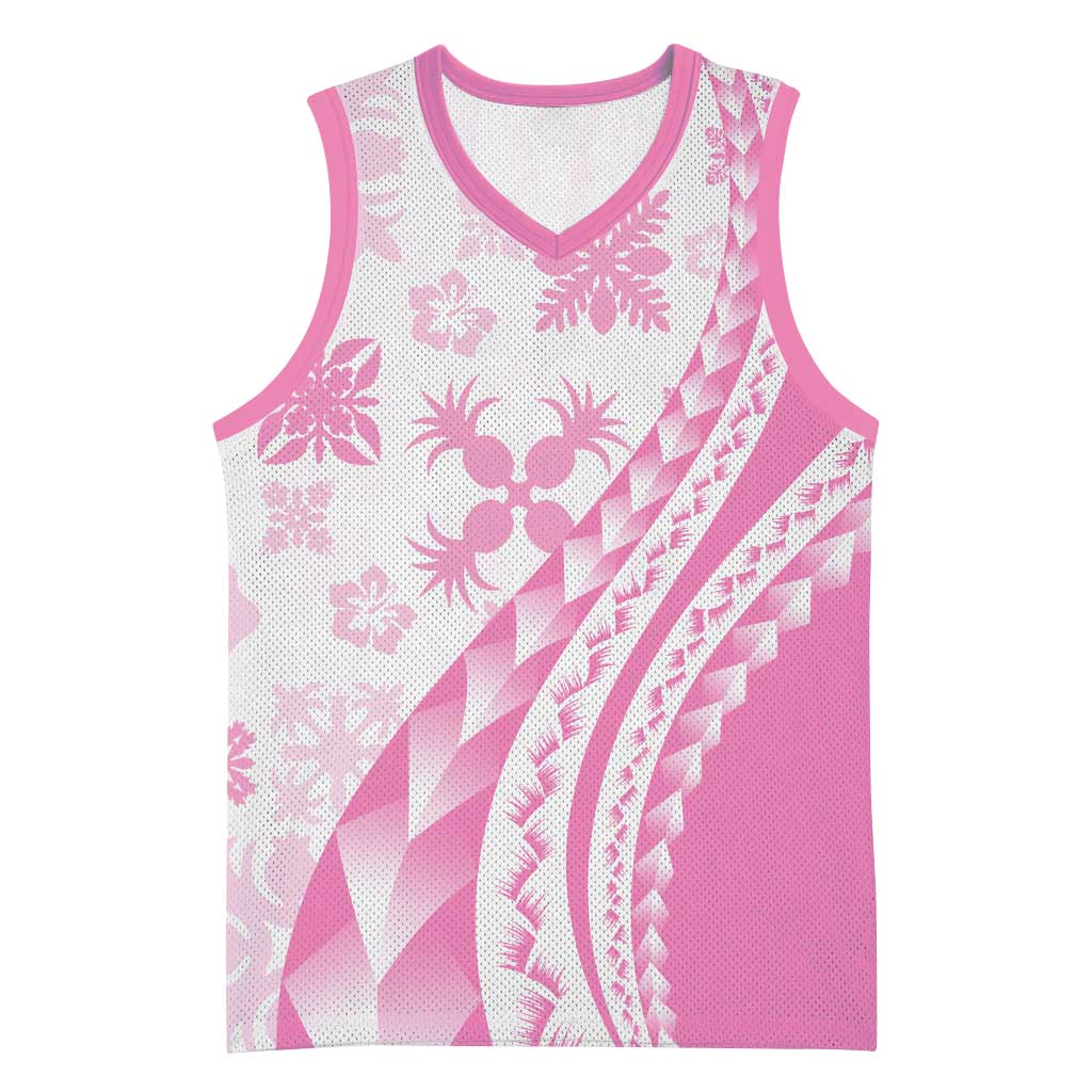 Pink Hawaiian Quilt Pattern Basketball Jersey Mixed Polynesian Tribal Arty LT9 Unisex Pink - Polynesian Pride