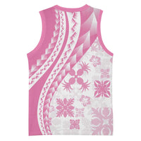 Pink Hawaiian Quilt Pattern Basketball Jersey Mixed Polynesian Tribal Arty LT9 - Polynesian Pride