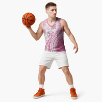Pink Hawaiian Quilt Pattern Basketball Jersey Mixed Polynesian Tribal Arty LT9 - Polynesian Pride