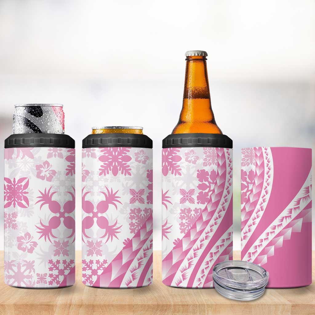 Pink Hawaiian Quilt Pattern 4 in 1 Can Cooler Tumbler Mixed Polynesian Tribal Arty LT9 - Polynesian Pride
