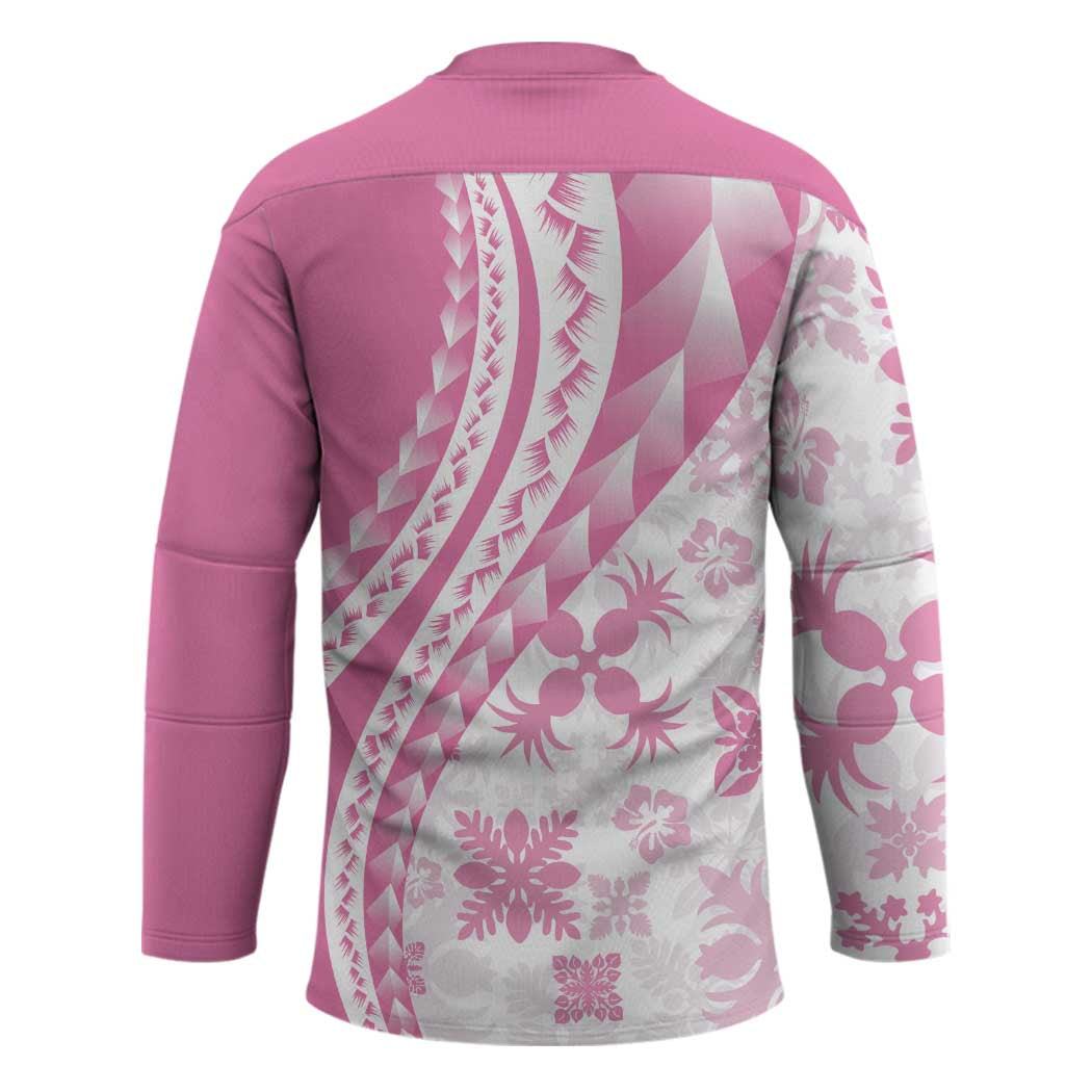 Pink Hawaiian Quilt Pattern Hockey Jersey Mixed Polynesian Tribal Arty LT9 - Polynesian Pride