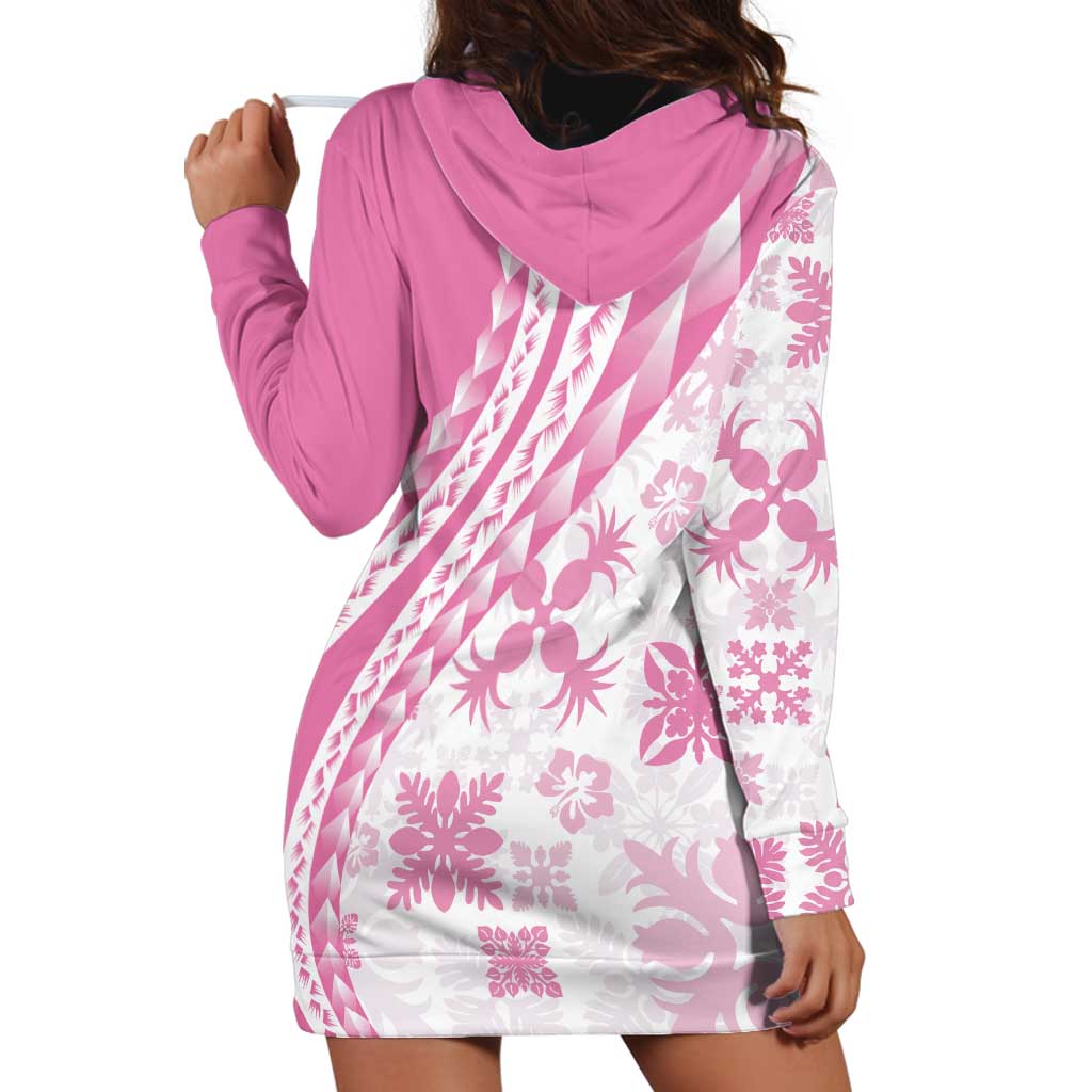 Pink Hawaiian Quilt Pattern Hoodie Dress Mixed Polynesian Tribal Arty LT9 - Polynesian Pride