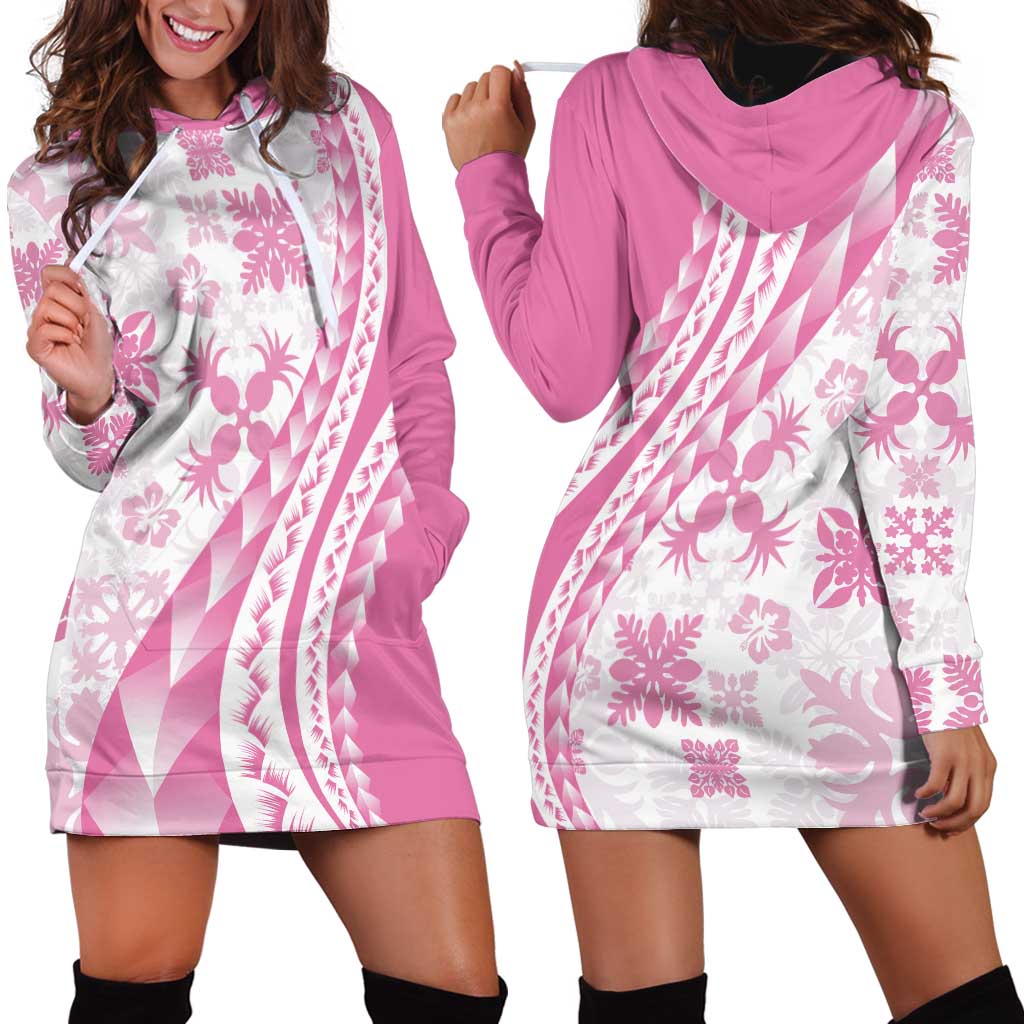 Pink Hawaiian Quilt Pattern Hoodie Dress Mixed Polynesian Tribal Arty LT9 - Polynesian Pride