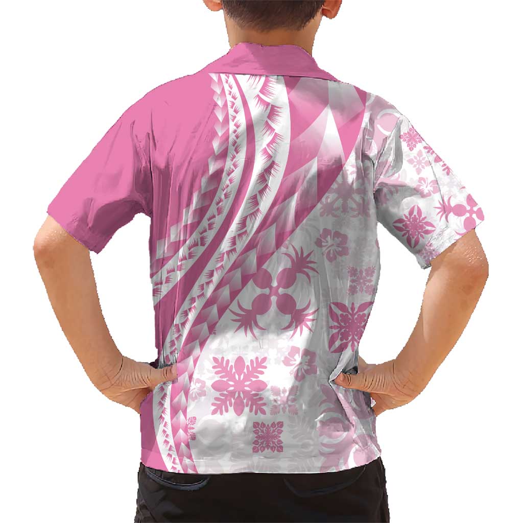 Pink Hawaiian Quilt Pattern Kid Hawaiian Shirt Mixed Polynesian Tribal Arty LT9 - Polynesian Pride