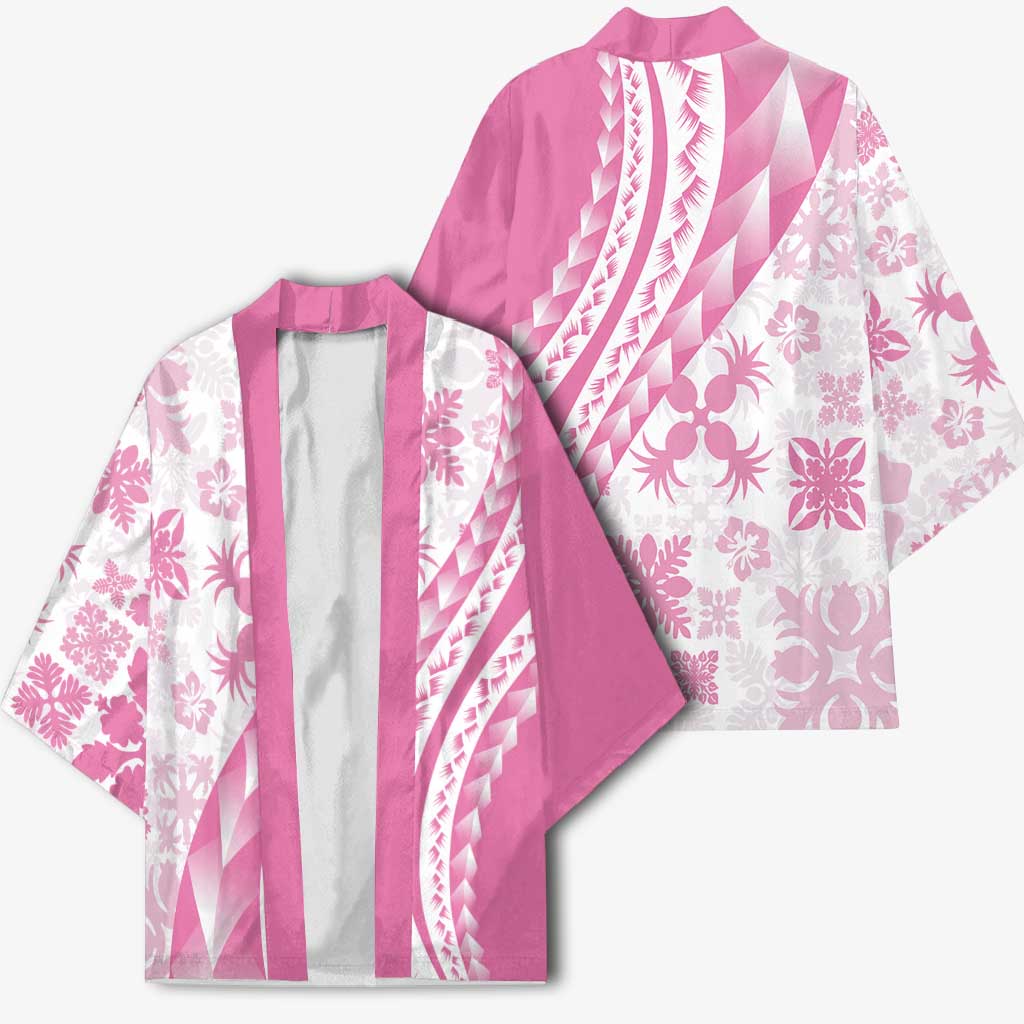 Pink Hawaiian Quilt Pattern Kimono Mixed Polynesian Tribal Arty LT9 - Polynesian Pride