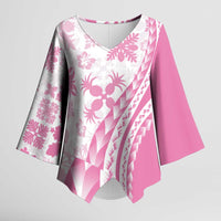 Pink Hawaiian Quilt Pattern Kimono Sleeve Blouse Mixed Polynesian Tribal Arty LT9 Female Pink - Polynesian Pride