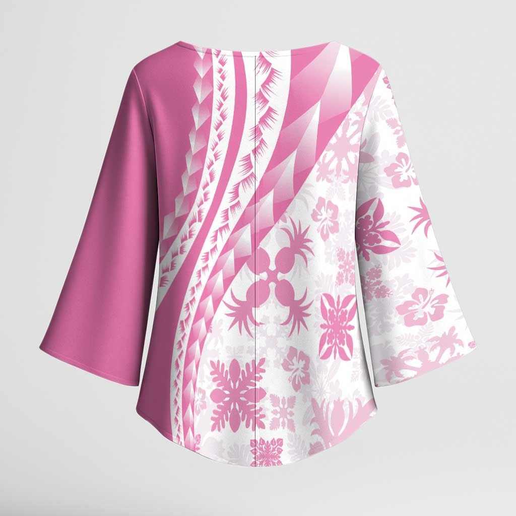 Pink Hawaiian Quilt Pattern Kimono Sleeve Blouse Mixed Polynesian Tribal Arty LT9 - Polynesian Pride