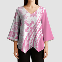 Pink Hawaiian Quilt Pattern Kimono Sleeve Blouse Mixed Polynesian Tribal Arty LT9 - Polynesian Pride