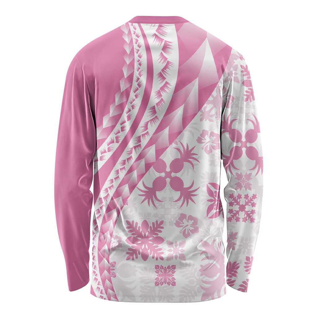 Pink Hawaiian Quilt Pattern Long Sleeve Shirt Mixed Polynesian Tribal Arty LT9 - Polynesian Pride