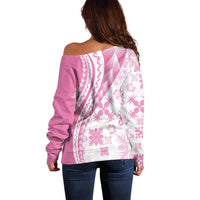 Pink Hawaiian Quilt Pattern Off Shoulder Sweater Mixed Polynesian Tribal Arty LT9 - Polynesian Pride