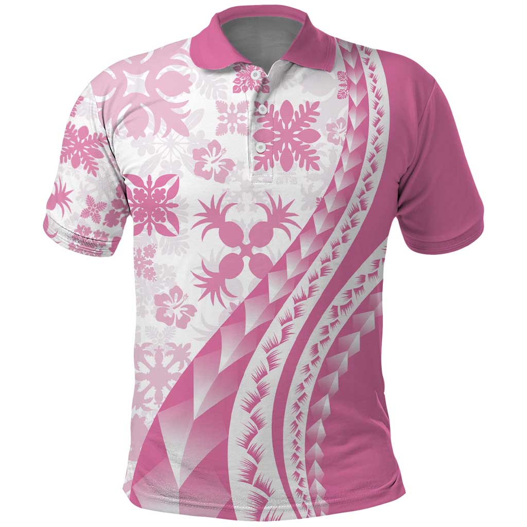 Pink Hawaiian Quilt Pattern Polo Shirt Mixed Polynesian Tribal Arty LT9 Pink - Polynesian Pride