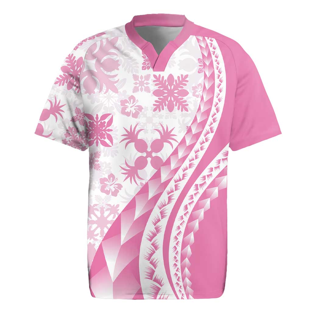 Pink Hawaiian Quilt Pattern Rugby Jersey Mixed Polynesian Tribal Arty LT9 Pink - Polynesian Pride