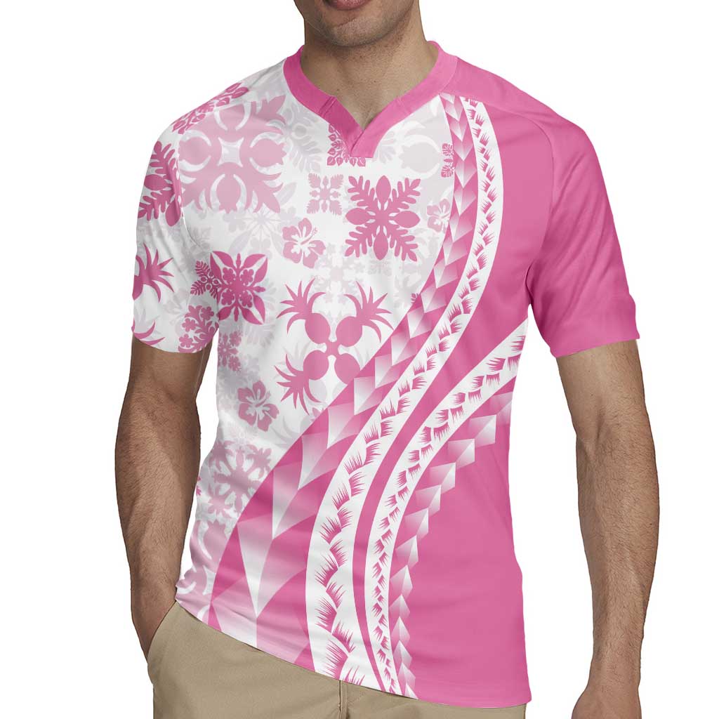 Pink Hawaiian Quilt Pattern Rugby Jersey Mixed Polynesian Tribal Arty LT9 - Polynesian Pride