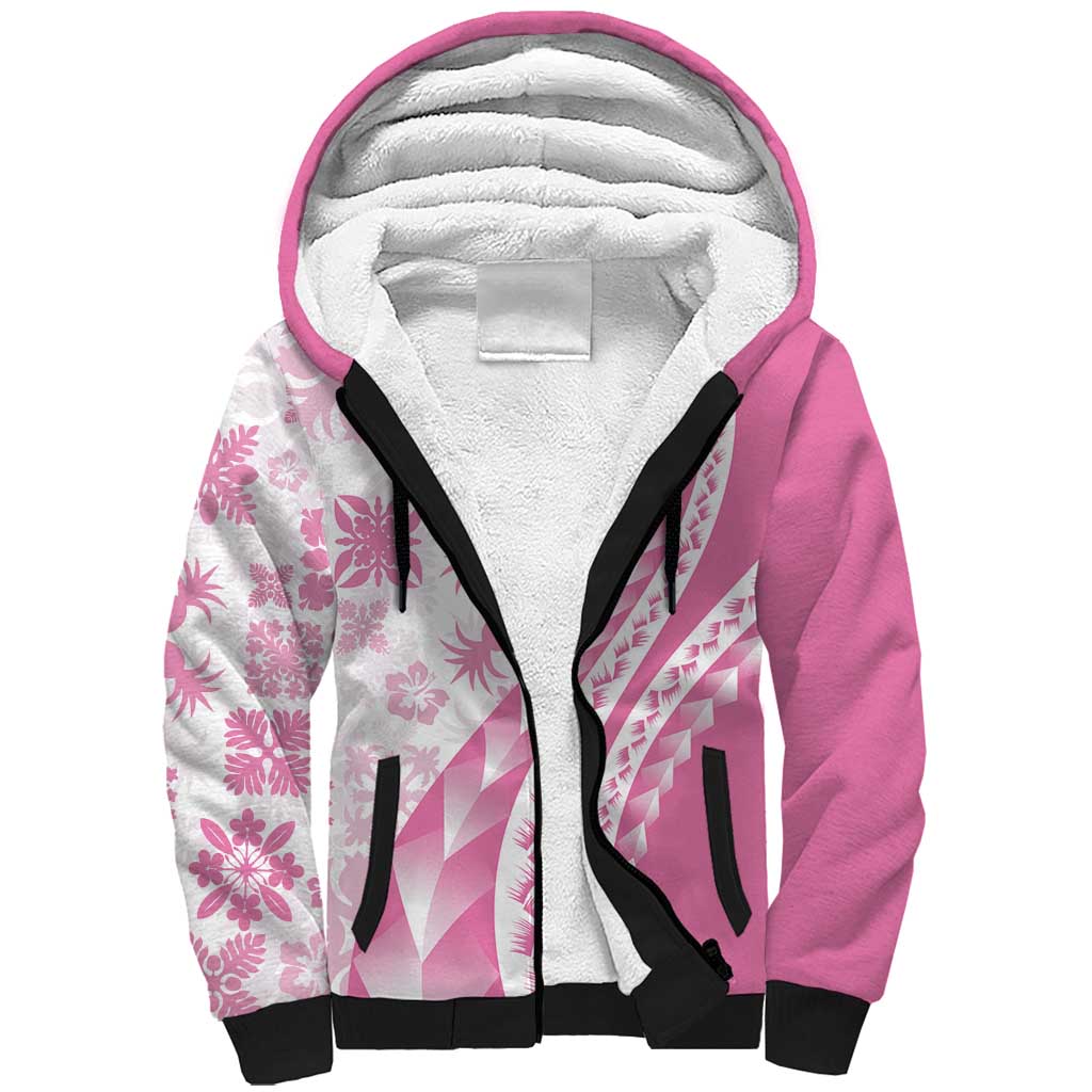 Pink Hawaiian Quilt Pattern Sherpa Hoodie Mixed Polynesian Tribal Arty LT9 Unisex Pink - Polynesian Pride