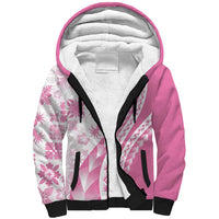 Pink Hawaiian Quilt Pattern Sherpa Hoodie Mixed Polynesian Tribal Arty LT9 Unisex Pink - Polynesian Pride