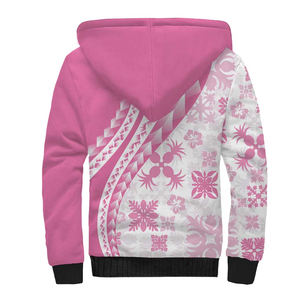Pink Hawaiian Quilt Pattern Sherpa Hoodie Mixed Polynesian Tribal Arty LT9 - Polynesian Pride