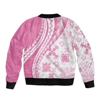 Pink Hawaiian Quilt Pattern Sleeve Zip Bomber Jacket Mixed Polynesian Tribal Arty LT9 - Polynesian Pride