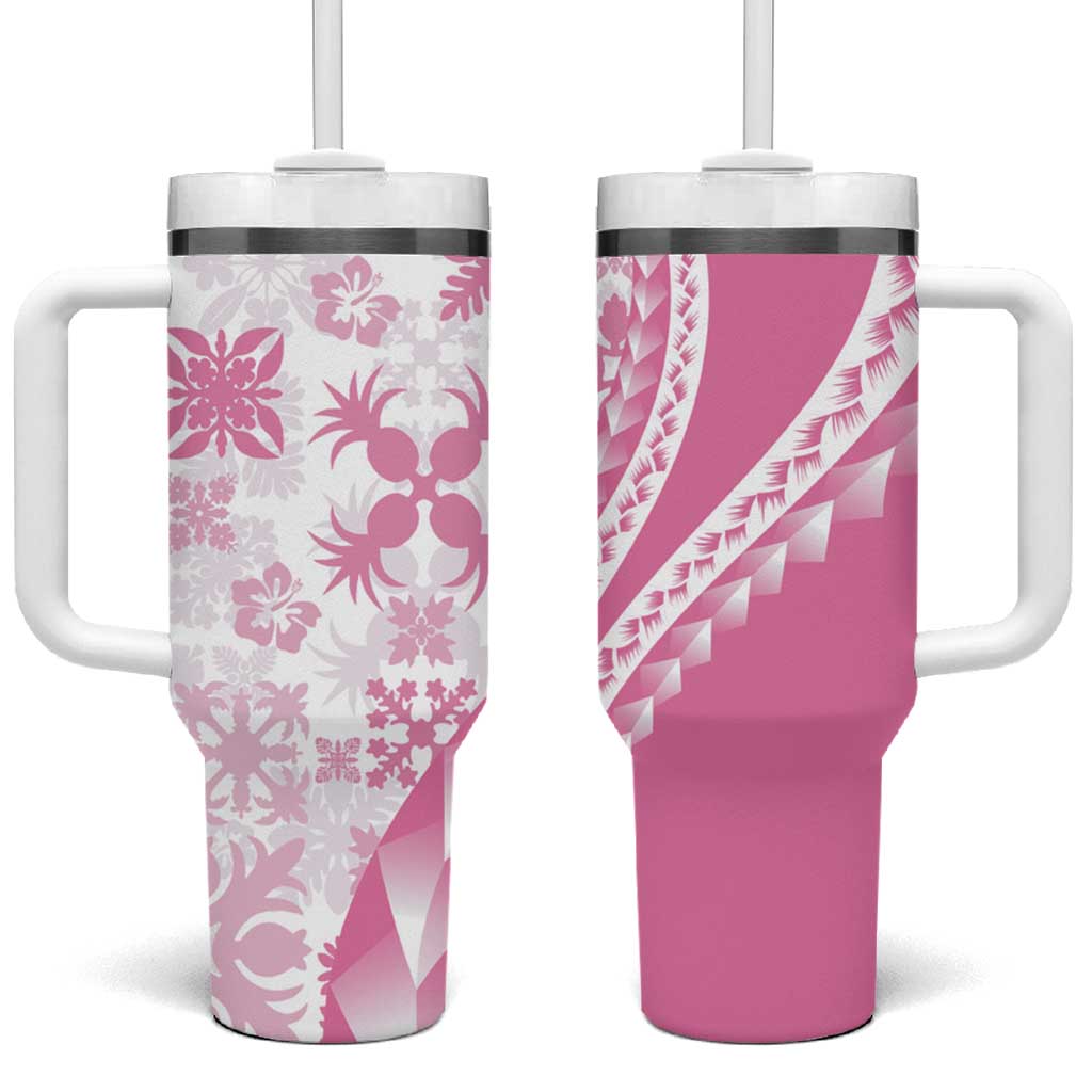 Pink Hawaiian Quilt Pattern Tumbler With Handle Mixed Polynesian Tribal Arty LT9 One Size: 40 oz Pink - Polynesian Pride