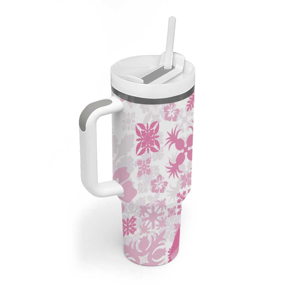 Pink Hawaiian Quilt Pattern Tumbler With Handle Mixed Polynesian Tribal Arty LT9 - Polynesian Pride
