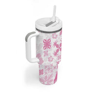 Pink Hawaiian Quilt Pattern Tumbler With Handle Mixed Polynesian Tribal Arty LT9 - Polynesian Pride