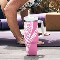 Pink Hawaiian Quilt Pattern Tumbler With Handle Mixed Polynesian Tribal Arty LT9 - Polynesian Pride
