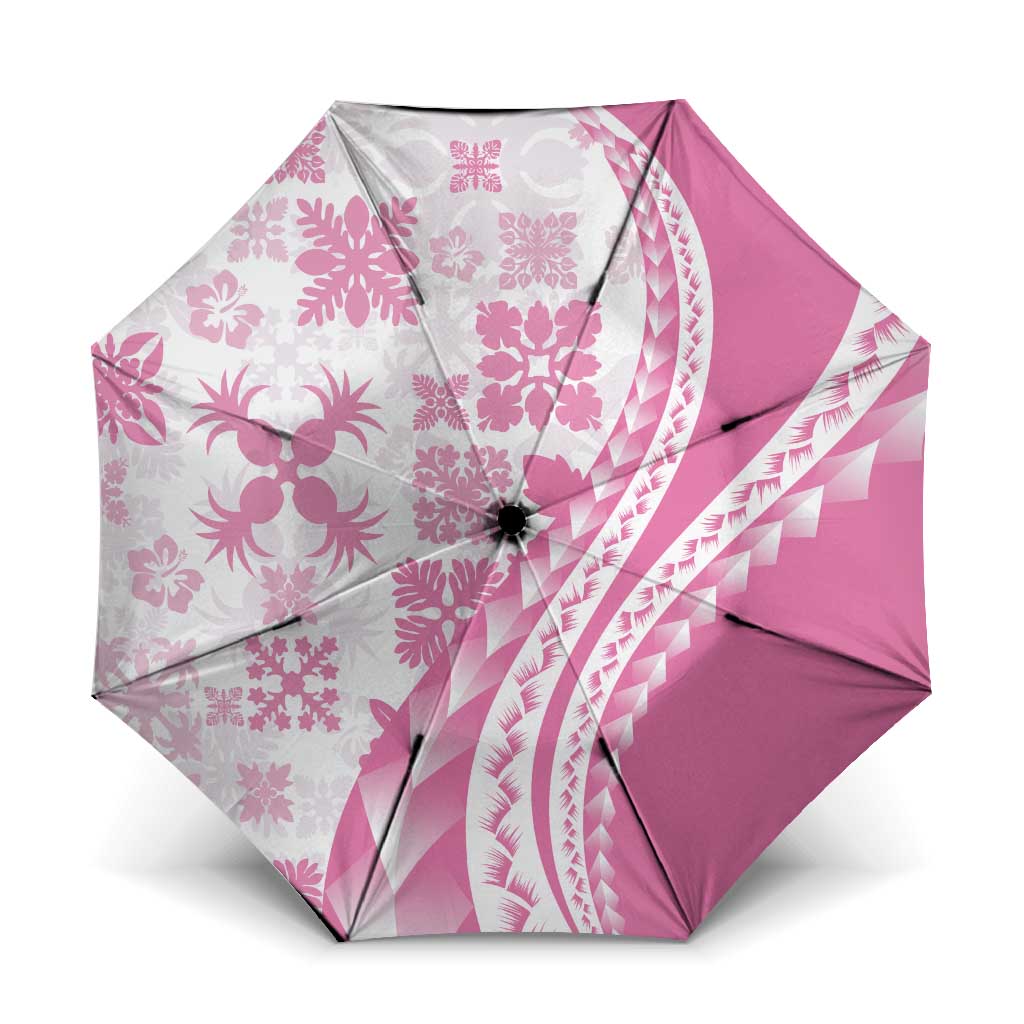 Pink Hawaiian Quilt Pattern Umbrella Mixed Polynesian Tribal Arty LT9 One Size Folded 11.42 inch Opened Diameter 37.4 inch Pink - Polynesian Pride