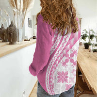 Pink Hawaiian Quilt Pattern Women Casual Shirt Mixed Polynesian Tribal Arty LT9 - Polynesian Pride