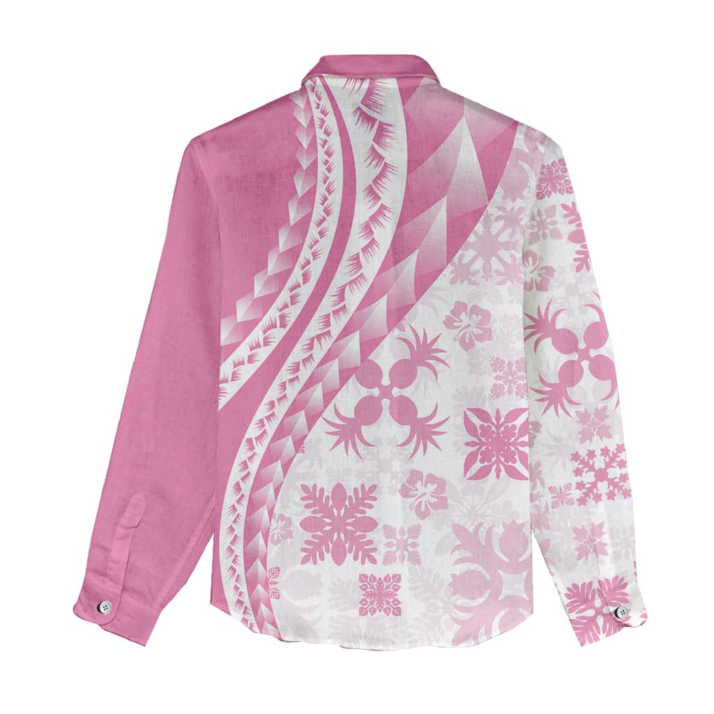 Pink Hawaiian Quilt Pattern Women Casual Shirt Mixed Polynesian Tribal Arty LT9 - Polynesian Pride