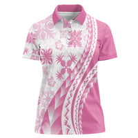 Pink Hawaiian Quilt Pattern Women Polo Shirt Mixed Polynesian Tribal Arty LT9 Female Pink - Polynesian Pride