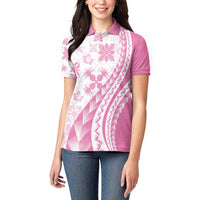 Pink Hawaiian Quilt Pattern Women Polo Shirt Mixed Polynesian Tribal Arty LT9 - Polynesian Pride