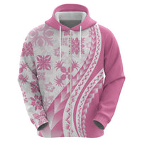 Pink Hawaiian Quilt Pattern Zip Hoodie Mixed Polynesian Tribal Arty LT9 - Polynesian Pride