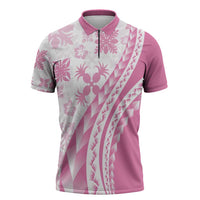 Pink Hawaiian Quilt Pattern Zipper Polo Shirt Mixed Polynesian Tribal Arty LT9 Pink - Polynesian Pride