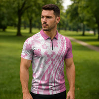 Pink Hawaiian Quilt Pattern Zipper Polo Shirt Mixed Polynesian Tribal Arty LT9 - Polynesian Pride